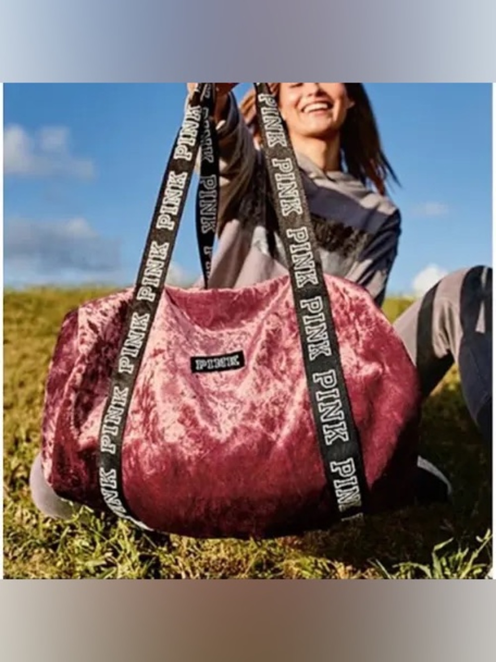 Victoria's Secret Pink Crushed Velvet Mini Duffle Bag Dahlia Pink Logo Rare